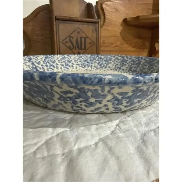 VTG Blue Spongewear  Friendship Pottery Heart Pie Plate 9.25" Country Cottage - Picture 2 of 4